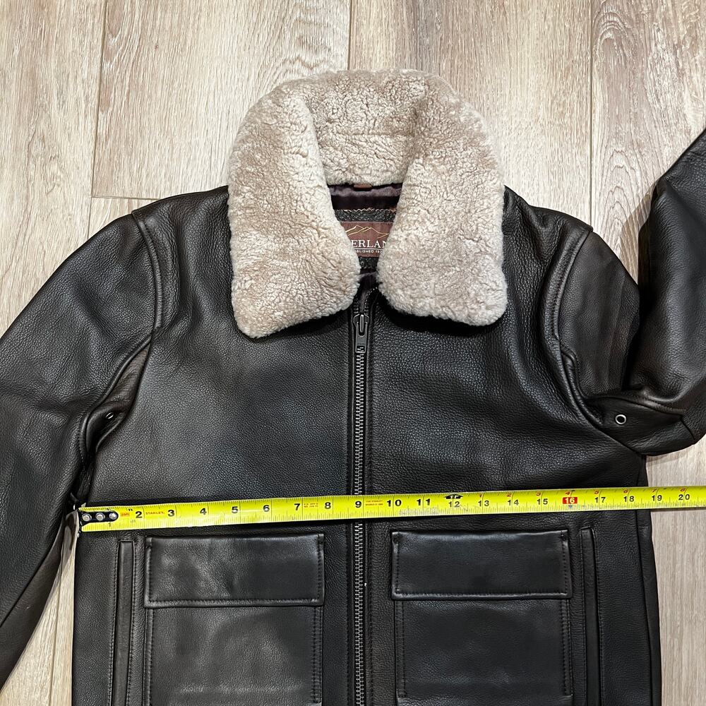 OVERLAND Women's Tracy Leather A-2 Bomber Jacket Size S In Brown/Cream - Picture 7 of 13